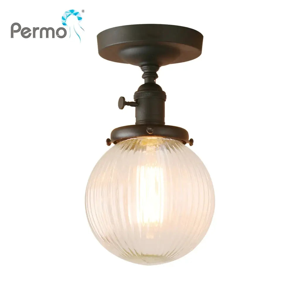Permo vintage dark bronze semi flush mount ceiling light with ribbed translucent glass globe for bedroom use
