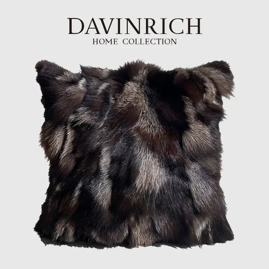 A plush vintage dark brown and black fox fur cushion cover with lighter streaks for decorbites fox fur living room decor