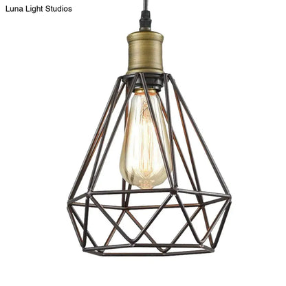 Vintage Diamond Caged Shade Pendant Light with Bronze Finish