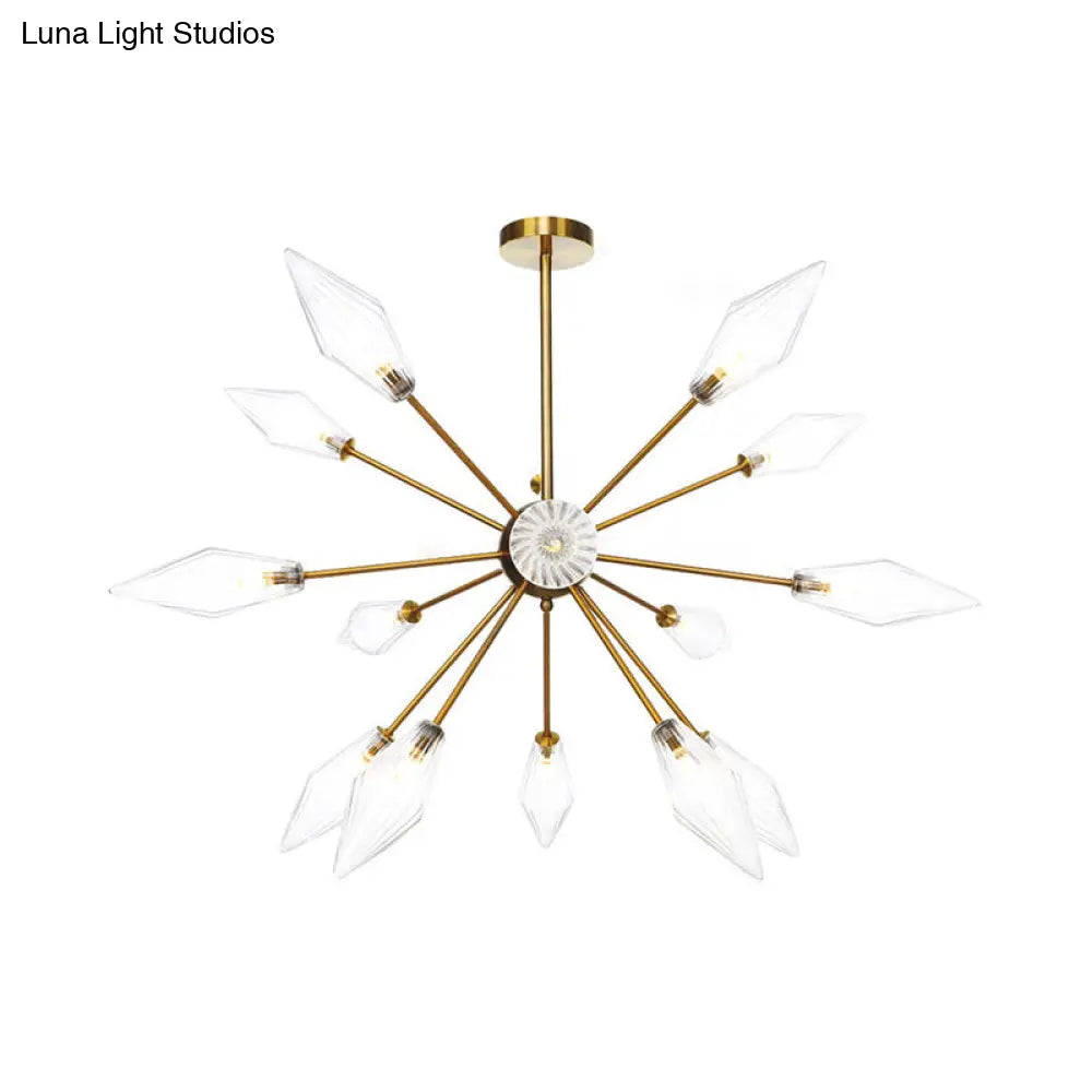 Lámpara de araña colgante vintage con forma de diamante - Cristal ámbar/transparente, 9/12/15 cabezales, barra ajustable para restaurantes