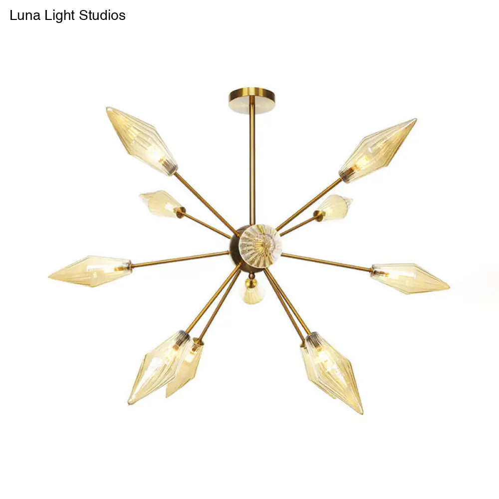 Lámpara de araña colgante vintage con forma de diamante - Cristal ámbar/transparente, 9/12/15 cabezales, barra ajustable para restaurantes