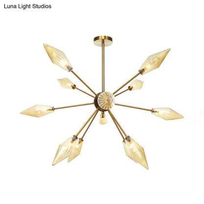 Lámpara de araña colgante vintage con forma de diamante - Cristal ámbar/transparente, 9/12/15 cabezales, barra ajustable para restaurantes