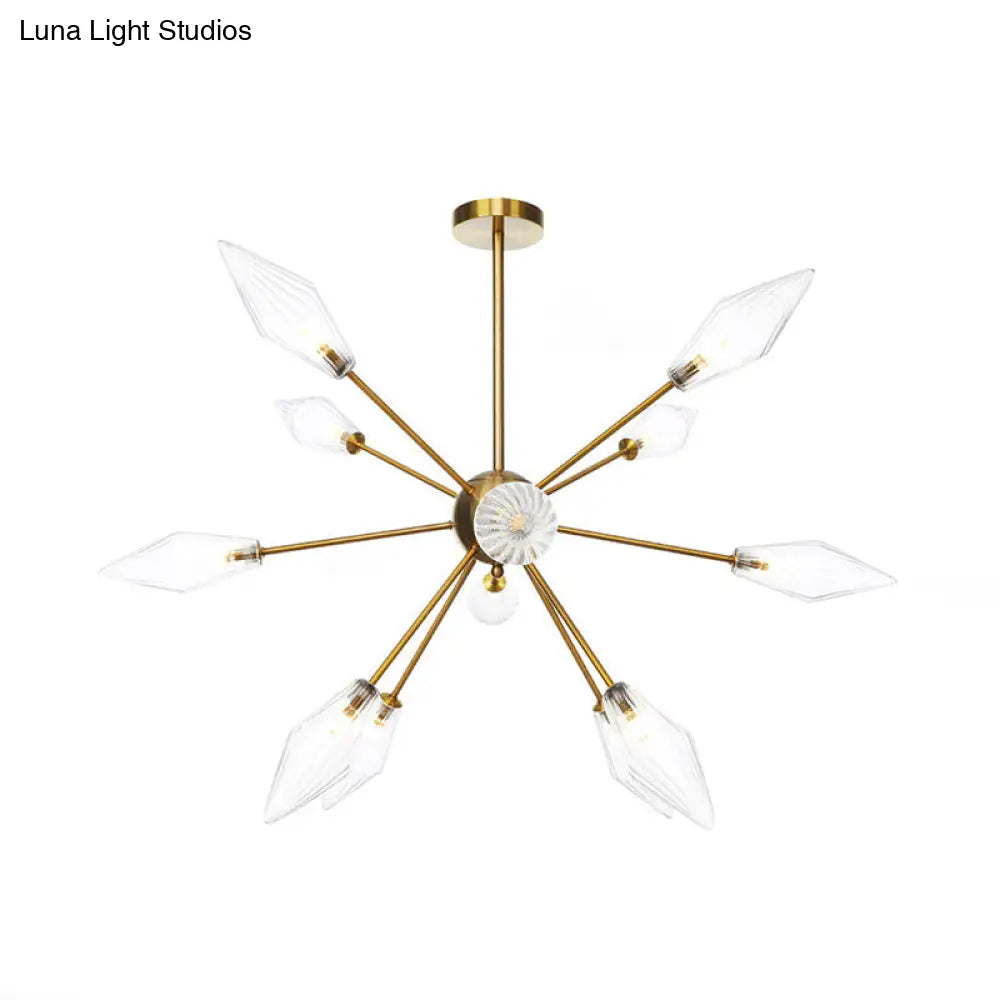 Lámpara de araña colgante vintage con forma de diamante - Cristal ámbar/transparente, 9/12/15 cabezales, barra ajustable para restaurantes