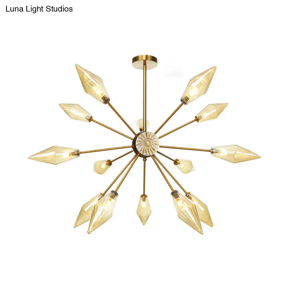 Lámpara de araña colgante vintage con forma de diamante - Cristal ámbar/transparente, 9/12/15 cabezales, barra ajustable para restaurantes