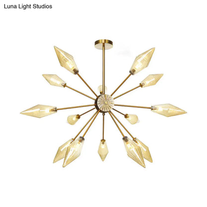 Lámpara de araña colgante vintage con forma de diamante - Cristal ámbar/transparente, 9/12/15 cabezales, barra ajustable para restaurantes