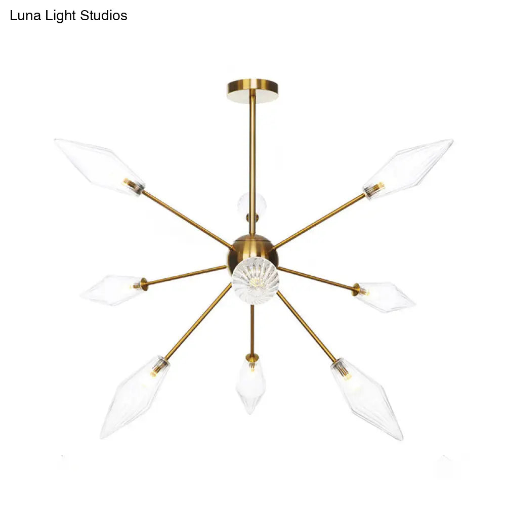 Lámpara de araña colgante vintage con forma de diamante - Cristal ámbar/transparente, 9/12/15 cabezales, barra ajustable para restaurantes