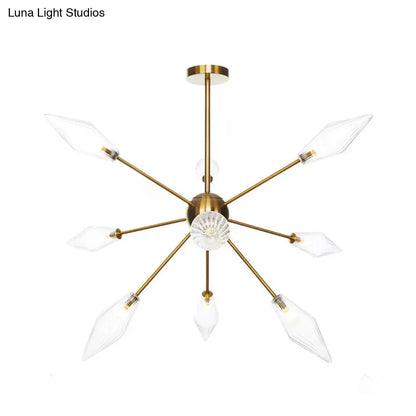 Lámpara de araña colgante vintage con forma de diamante - Cristal ámbar/transparente, 9/12/15 cabezales, barra ajustable para restaurantes