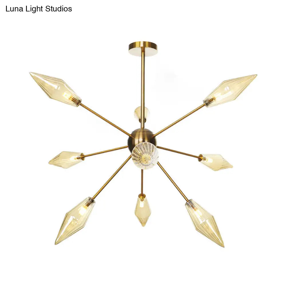 Lámpara de araña colgante vintage con forma de diamante - Cristal ámbar/transparente, 9/12/15 cabezales, barra ajustable para restaurantes