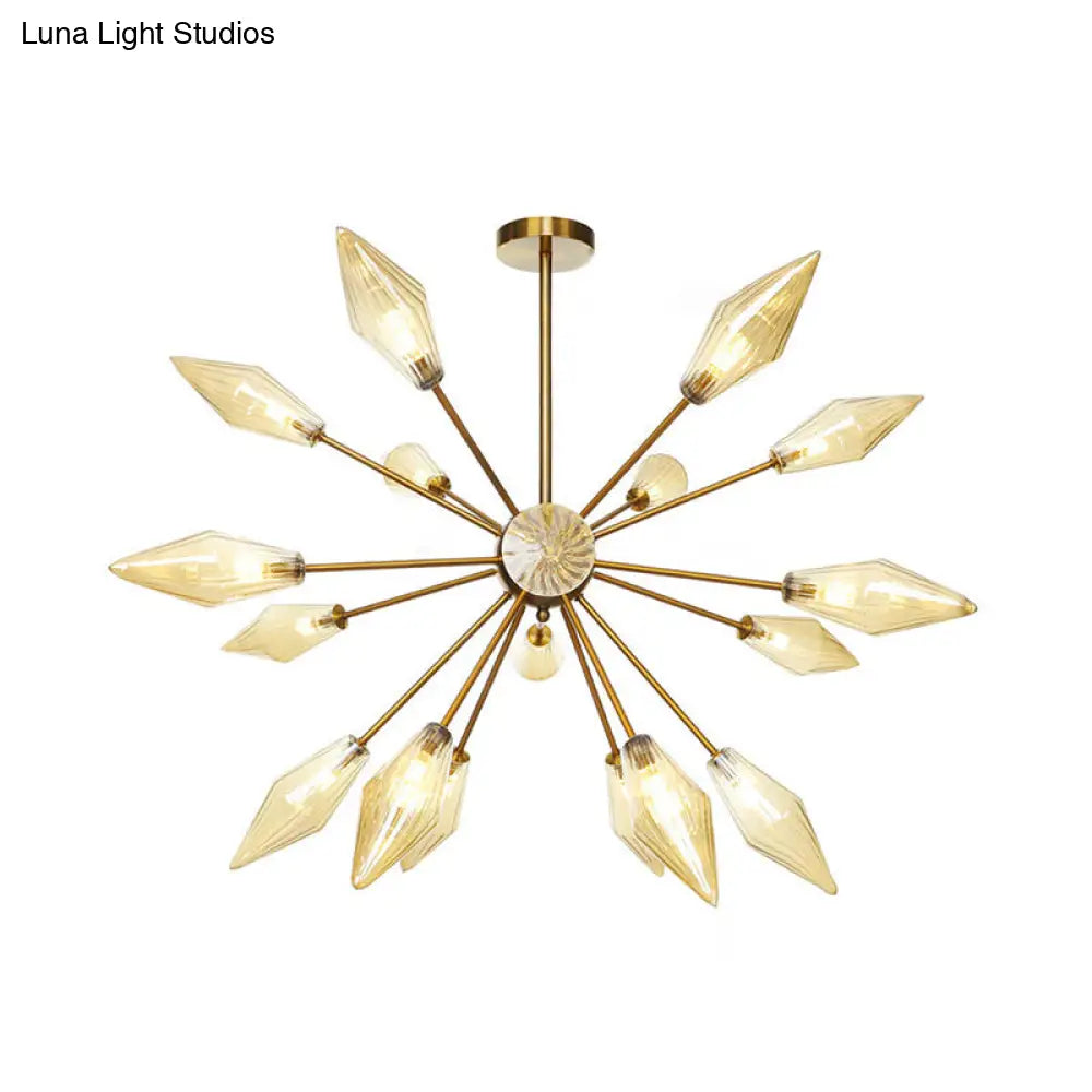 Lámpara de araña colgante vintage con forma de diamante - Cristal ámbar/transparente, 9/12/15 cabezales, barra ajustable para restaurantes