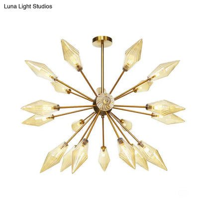 Lámpara de araña colgante vintage con forma de diamante - Cristal ámbar/transparente, 9/12/15 cabezales, barra ajustable para restaurantes