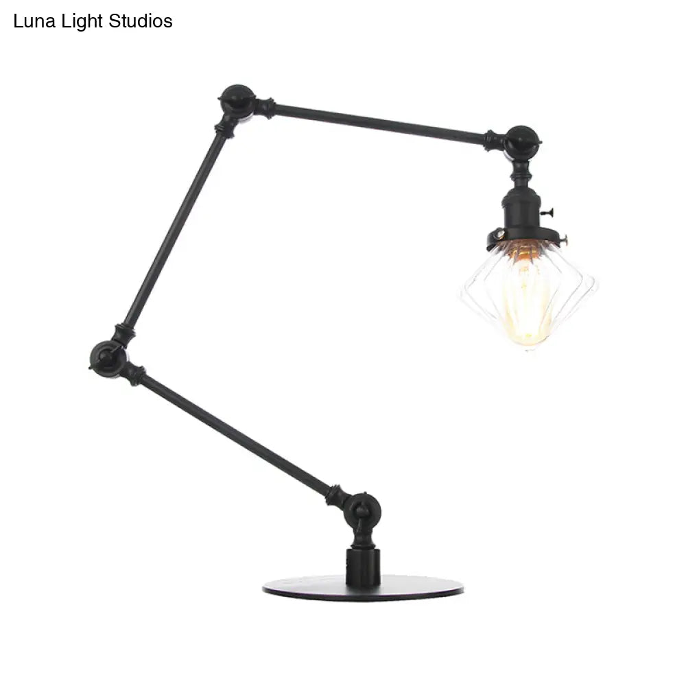Vintage Diamond Shade Table Lamp: Amber/Clear Glass, Adjustable Arm - Black/Brass