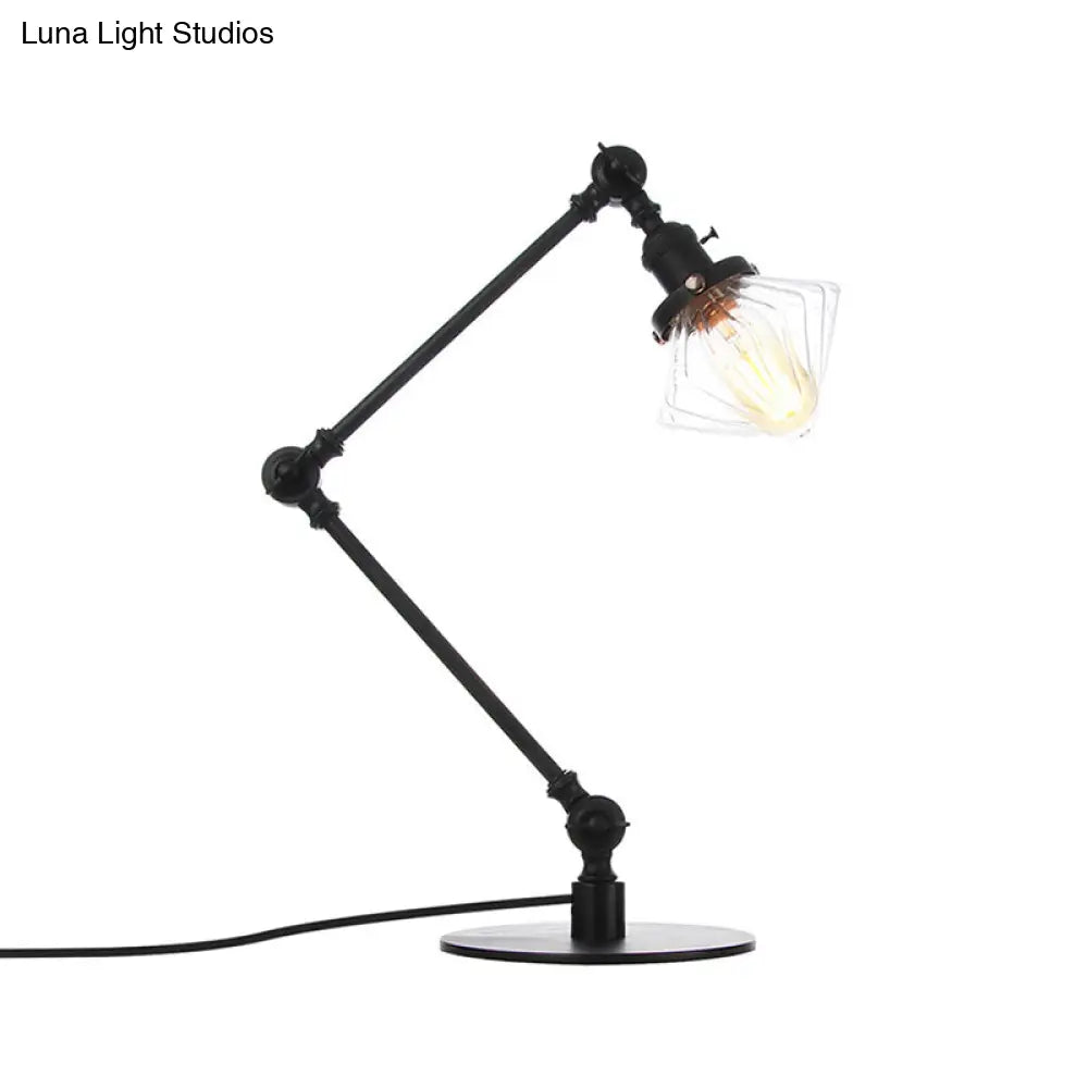 Vintage Diamond Shade Table Lamp: Amber/Clear Glass, Adjustable Arm - Black/Brass