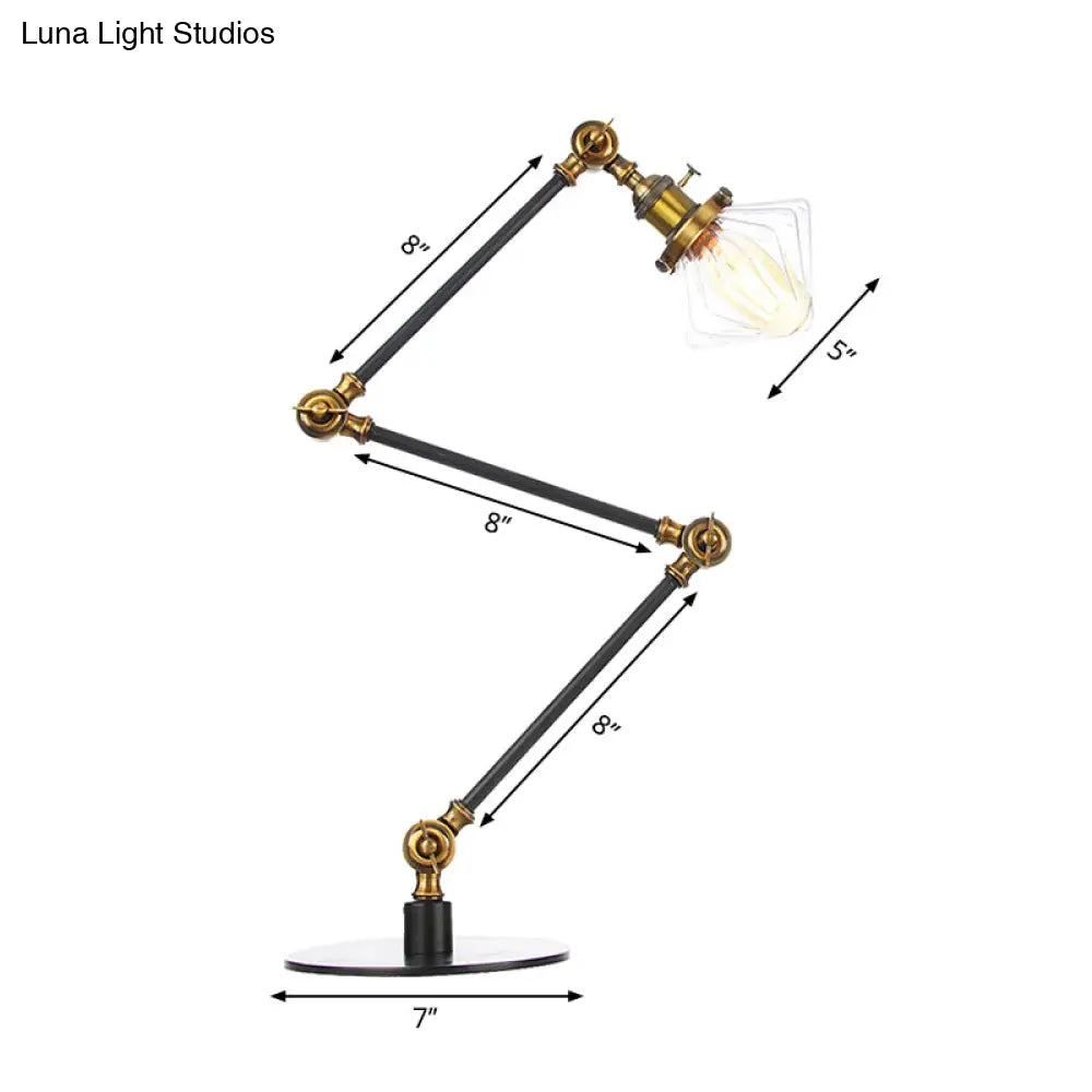 Vintage Diamond Shade Table Lamp: Amber/Clear Glass, Adjustable Arm - Black/Brass