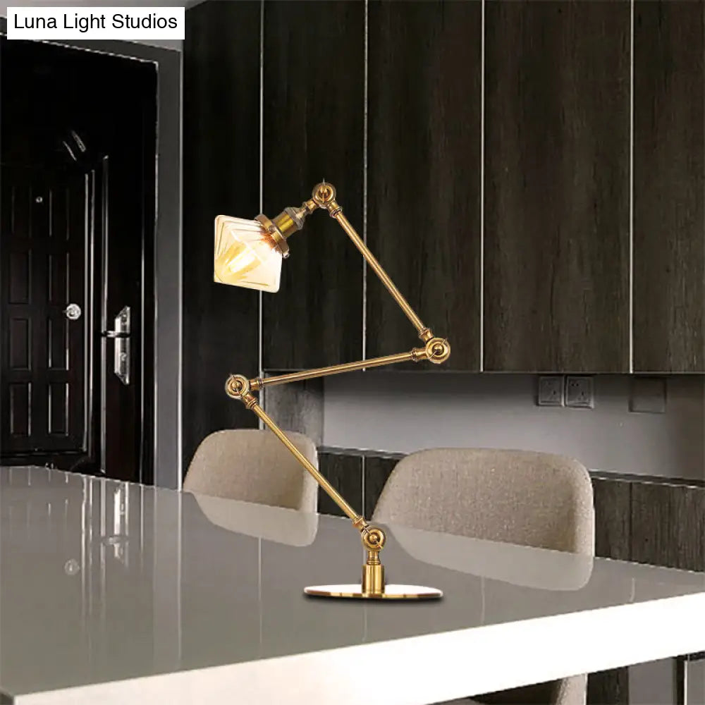 Vintage Diamond Shade Table Lamp: Amber/Clear Glass, Adjustable Arm - Black/Brass