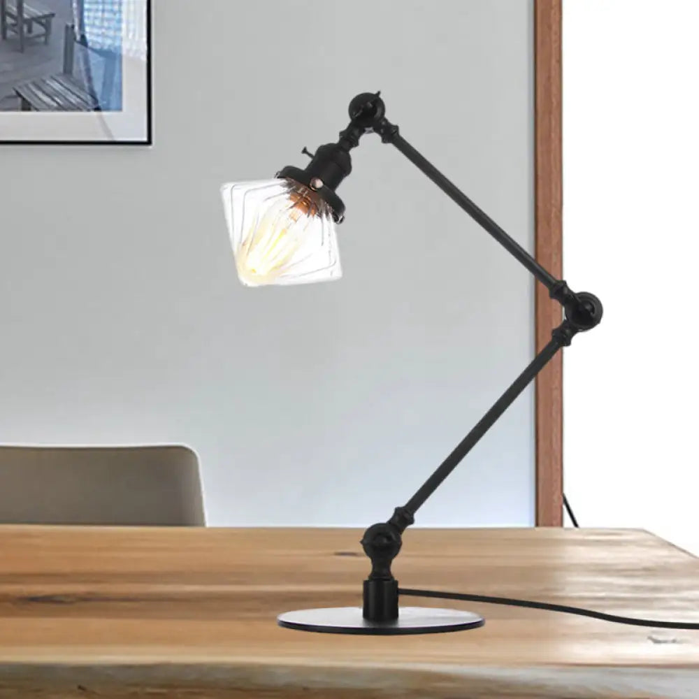 Vintage Diamond Shade Table Lamp: Amber/Clear Glass, Adjustable Arm - Black/Brass