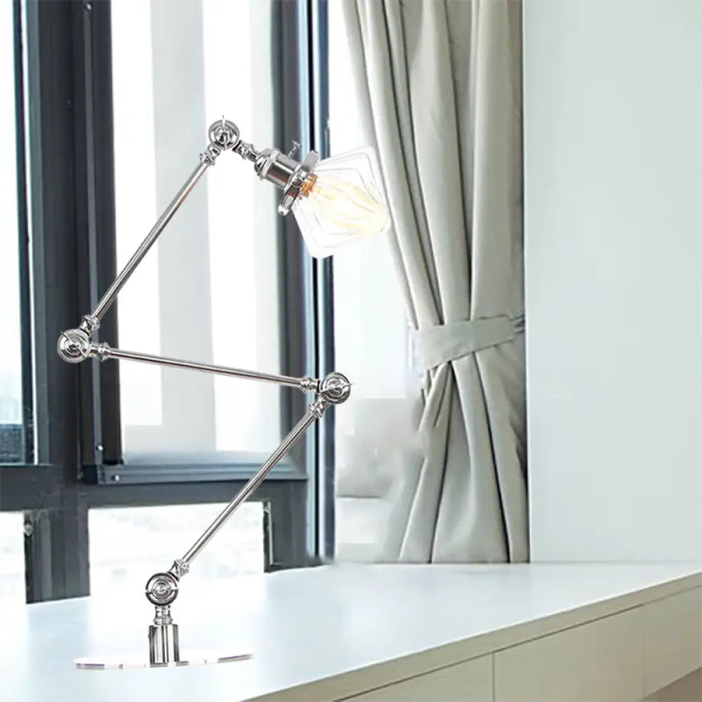 Vintage Diamond Shade Table Lamp: Amber/Clear Glass, Adjustable Arm - Black/Brass