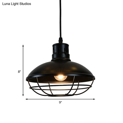 Vintage Dome Caged Pendant Lamp – Kitchen Island Black Hanging Light Fixture"