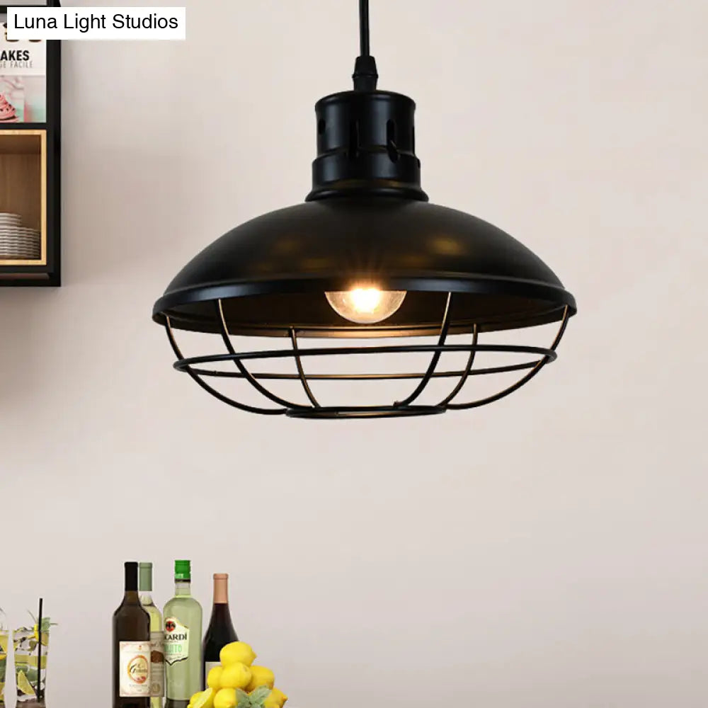 Vintage Dome Caged Pendant Lamp – Kitchen Island Black Hanging Light Fixture"