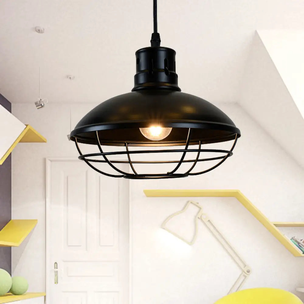 Vintage Dome Caged Pendant Lamp – Kitchen Island Black Hanging Light Fixture"