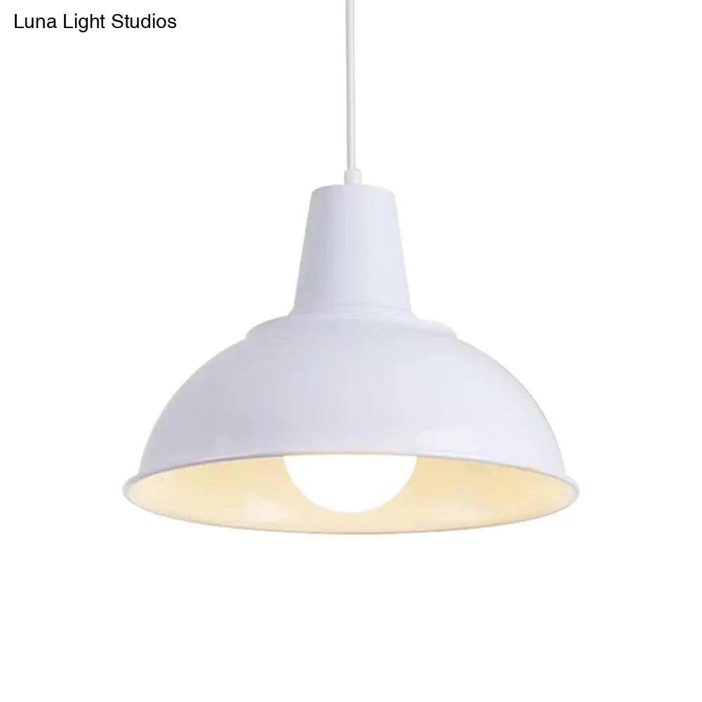 Vintage Dome Iron Hanging Light Kit - 12"/16" Wide - Restaurant Suspension Pendant in White/Black