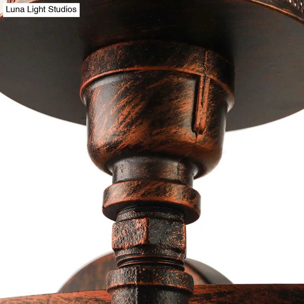 Vintage Double Cylinder Wall Light with Mesh Shade in Weathered Copper - Wrought Iron Wall Mount Lamp with 2 Lights