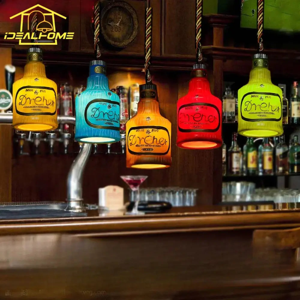 Colorful vintage dreher glass bottle pendant lights with warm interior illumination for kitchen island decorbites atmosphere glass pendant