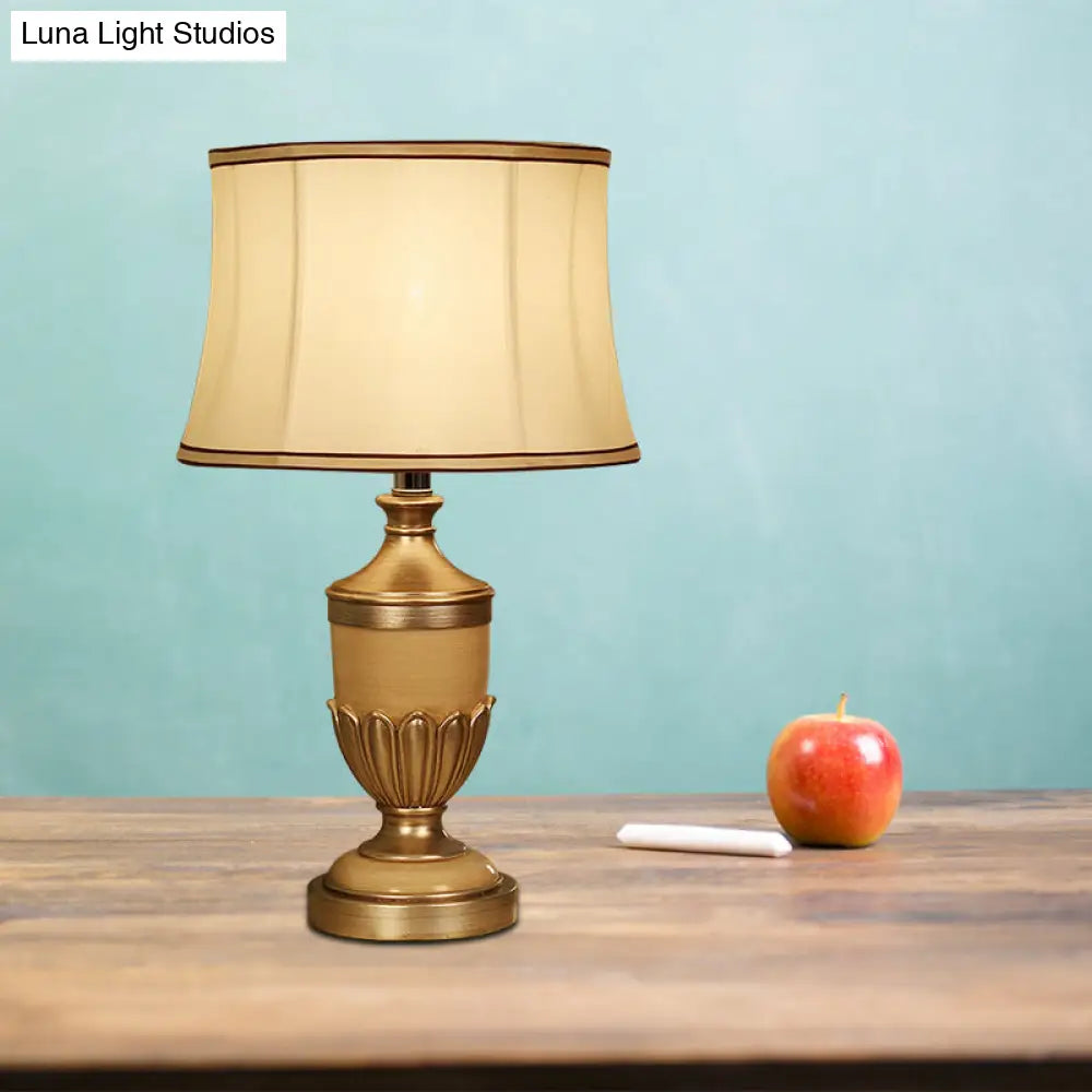 Vintage Drum Desk Lamp with Fabric Night Table Lighting - 1 Head, Black/Brown/Green Pot Base