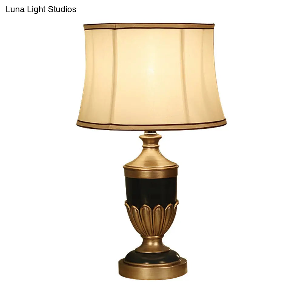 Vintage Drum Desk Lamp with Fabric Night Table Lighting - 1 Head, Black/Brown/Green Pot Base