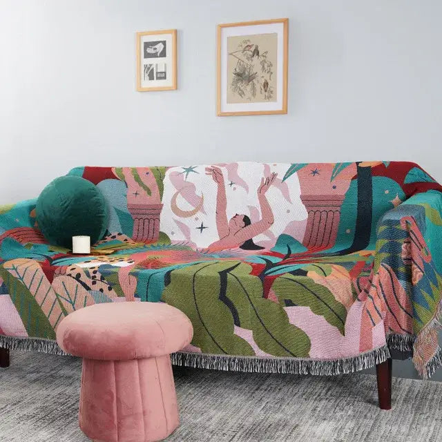 A vibrant multicolored vintage earth tone world map bohemian cotton plaid sofa blanket for living room decorbites bohemian cotton
