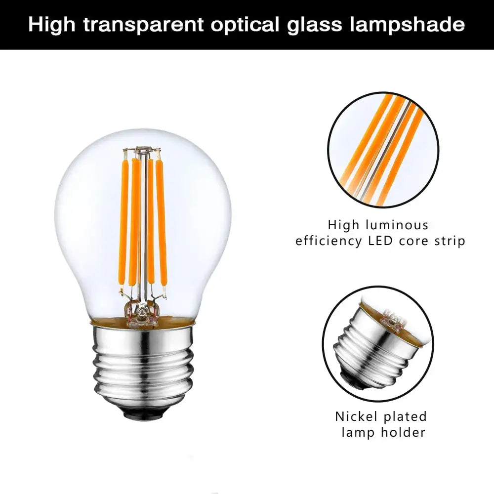 Vintage edison clear glass led globe bulb with warm orange filament and nickel-plated base for dimmable bedroom light