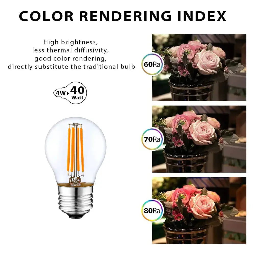 Vintage edison clear glass led globe bulb with three warm orange filaments and metallic screw base for dimmable bedroom light