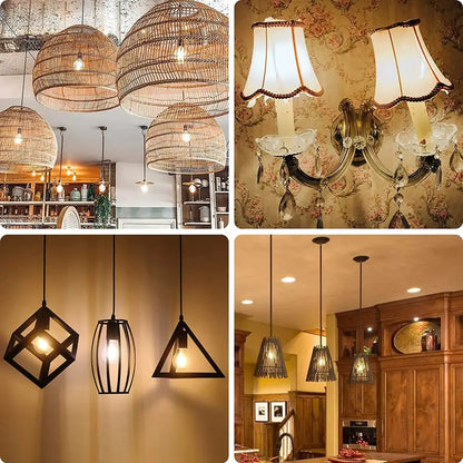Woven wicker dome pendant lights with vintage edison clear glass dimmable led globe bulb for bedroom lighting