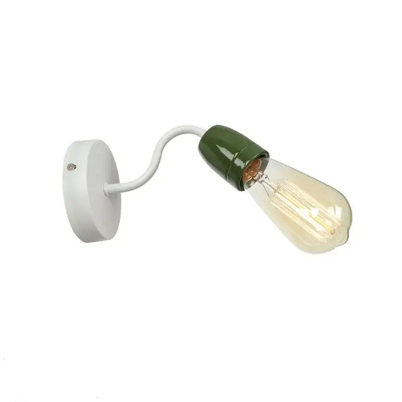 Vintage Edison colorful ceramic led wall lamp with olive green ceramic finish white curved arm and exposed filament bulb
