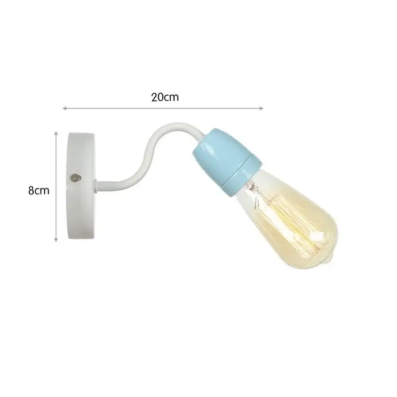 Vintage edison colorful ceramic led wall lamp with white curved arm and pastel blue cap for bedroom decorbites wall lamp