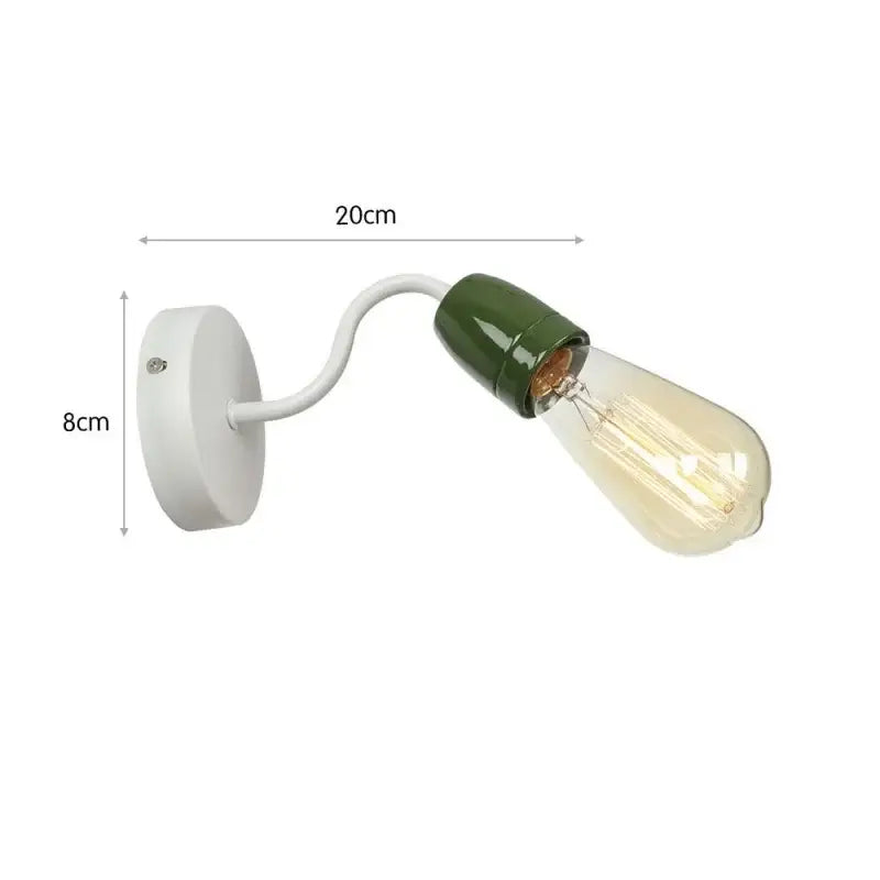 Vintage edison colorful ceramic led wall lamp with white curved arm and olive green base for bedroom decorbites wall lamp
