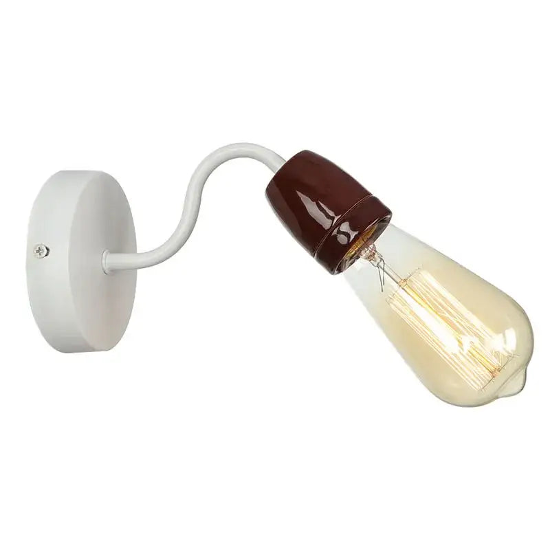 Vintage edison colorful ceramic led wall lamp with white curved arm and brown base for bedroom decorbites wall lamp