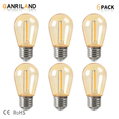 Six-pack of decorbites amber plastic edison-style amber plastic bulbs with metallic screw bases for patio string light