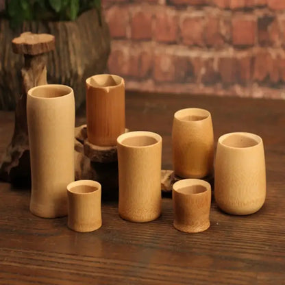 Set of vintage engraved natural bamboo drinking cups in various sizes perfect for decorbites bamboo drinking cup set