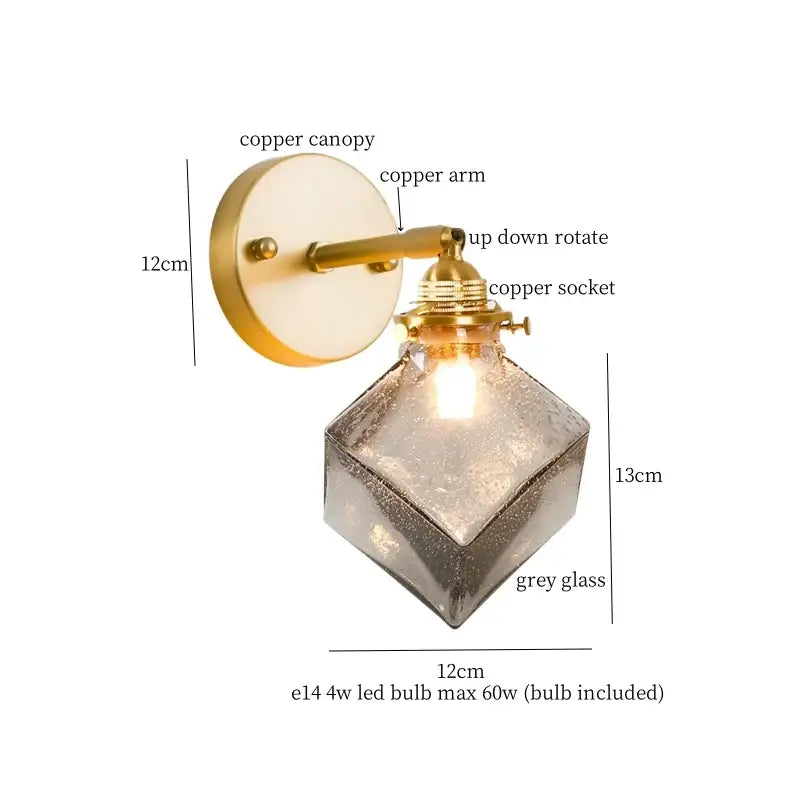 Vintage etched grey glass led wall lamp with brass sconce and decorbites grey glass shade for bedroom lighting