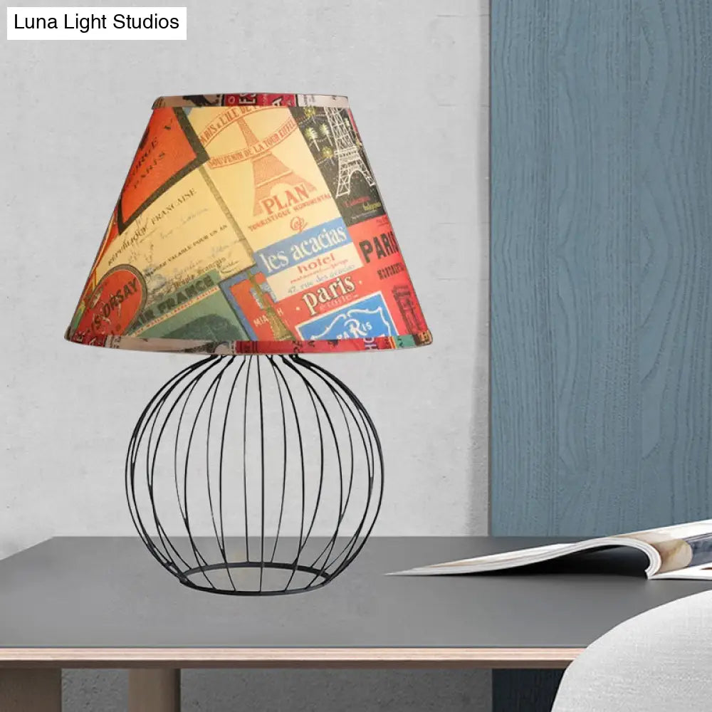 Vintage Fabric Black Nightstand Light with Orb Cage Base - Elegant Desk Lighting for Living Room and Bedrooms