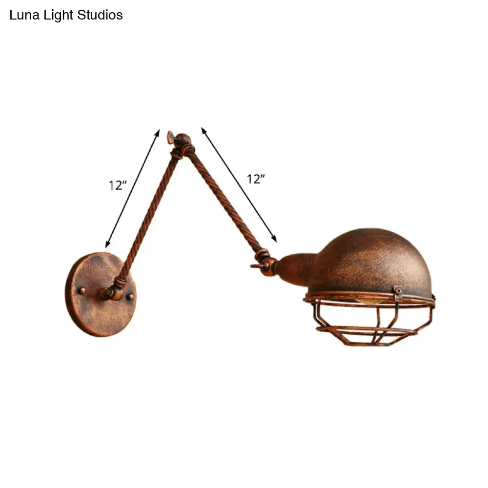 Vintage Farmhouse Domed Wall Light with Cage Shade – Rustic Metal Fixture for Stylish Adjustable Lighting