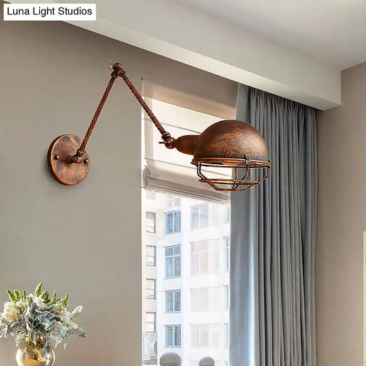 Vintage Farmhouse Domed Wall Light with Cage Shade – Rustic Metal Fixture for Stylish Adjustable Lighting