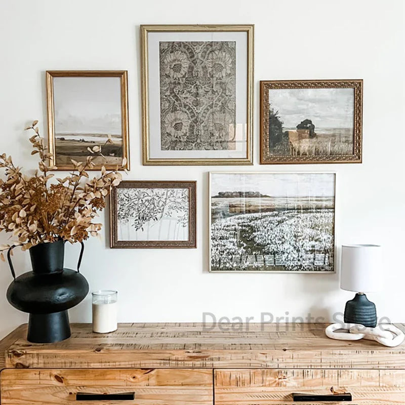 Vintage Farmhouse Landscape Canvas Wall Art - Posters