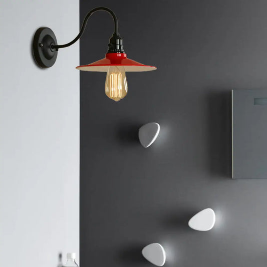 Vintage Flared Gooseneck Wall Light in Red for Dining Room