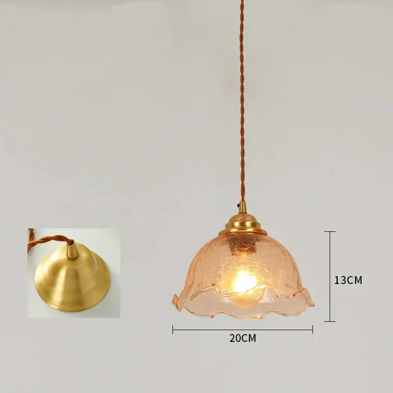Vintage floral cracked glass pendant light with delicate peach-colored glass and brass finish for living room decorbites cracked glass
