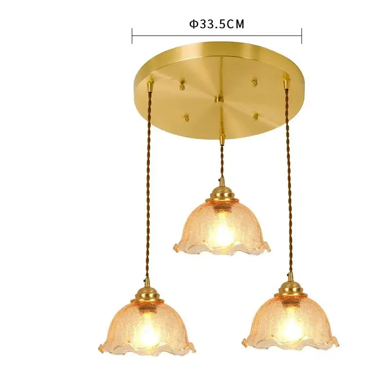 Vintage floral cracked glass pendant light with gold-toned fixture and amber textured shades for living room decorbites cracked glass