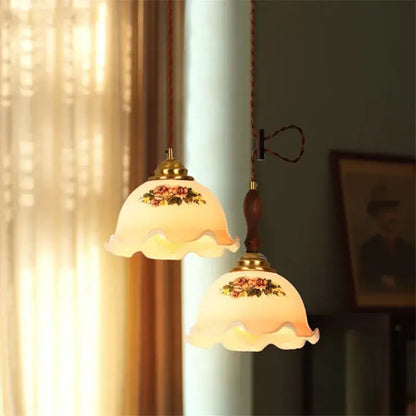 Vintage floral cracked glass pendant light set features two frosted glass lamps with braided cords for living room decorbites cracked glass