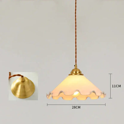 Vintage floral cracked glass pendant light with scalloped edge, brass fixture, and twisted cord for living room decorbites cracked glass