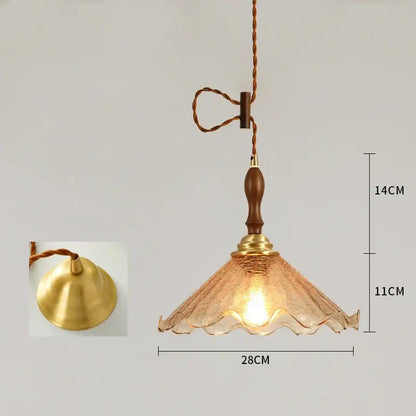 A warm-toned vintage floral cracked glass pendant light with wooden handle and brass accents for living room decorbites cracked glass