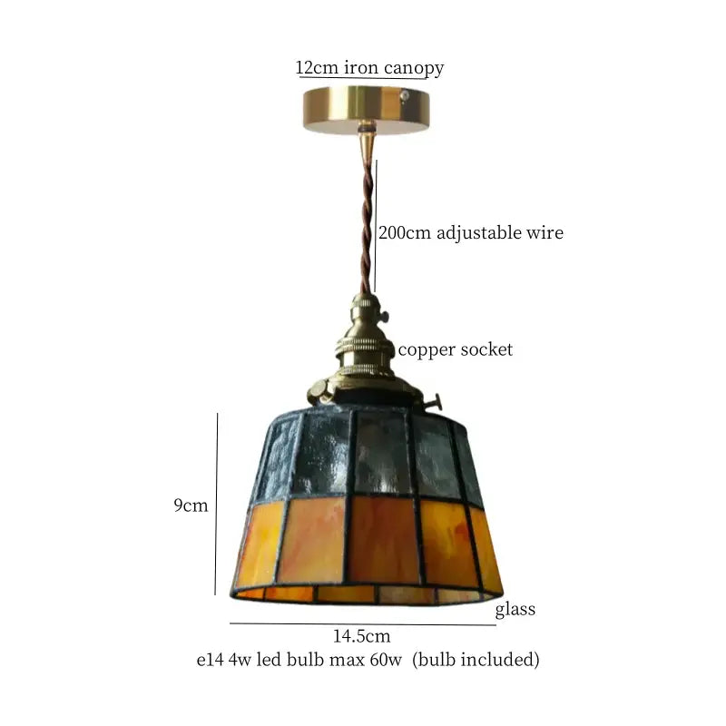 Vintage floral stained glass pendant lights with amber leaded glass panels brass canopy and copper socket for living room decorbites colorful flower led